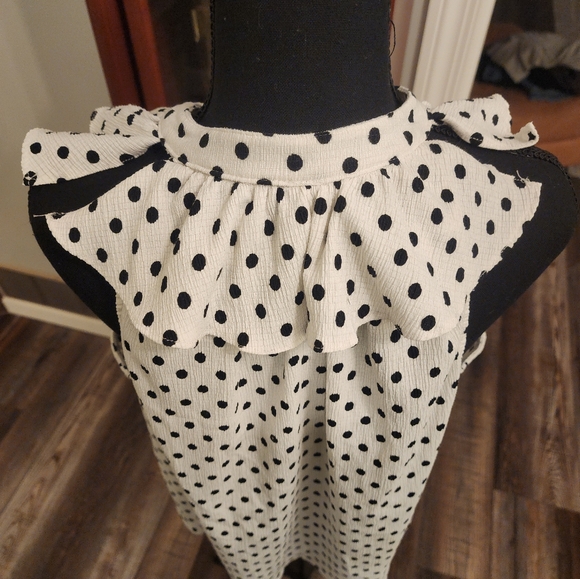 Anthroplogie sleeveless blouse, polkadot, size large, black and white - Picture 5 of 7